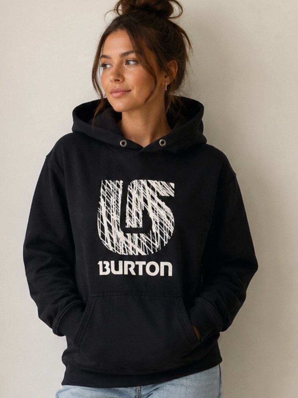 BURTON Black White Logo Pullover Hoodie Medium | Snowboard Skate Streetwear